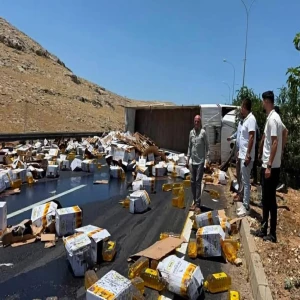 Şanlıurfa'da TIR devrildi, yolu trafiğe kapattı!