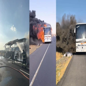Şanlıurfa’da yolcu otobüsü alevlere teslim oldu: Faciadan dönüldü