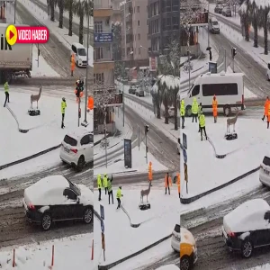 Şanlıurfa’da karla gelen eğlence! Polis ve belediye personelinden kartopu molası