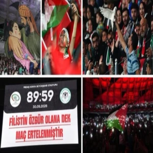 Konyaspor - Filistin maçında anlamlı mesaj: 'Özgür olana dek maç ertelenmiştir'