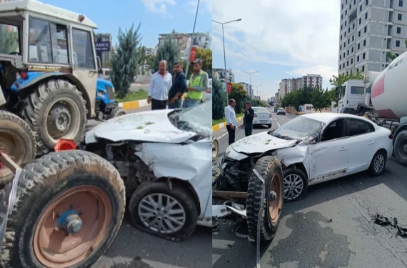 Otomobil ve traktör çarpıştı!