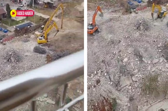 Yıkılan binanın hurdasını enkazda ayrıştırıyorlar