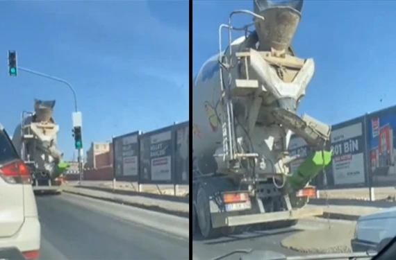 Beton mikseri yola atık döktü