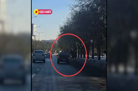 Atı aracına bağladı yola çıktı!