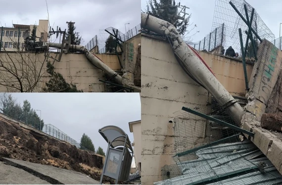 Okulun istinat duvarı yıkıldı