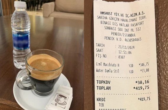 Kahve 346 TL, su 73 TL...