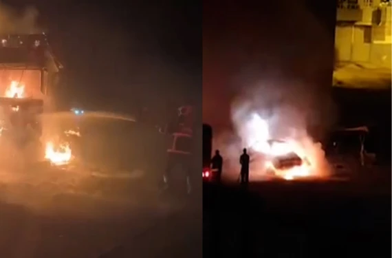 Traktör alev alev yandı