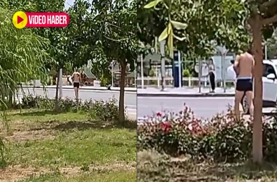 Yarı çıplak vaziyette…