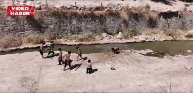 Şanlıurfa’da sıcaktan bunalan çocukların endişelendiren görüntüsü: Dere yatağında yüzdüler