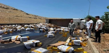 Şanlıurfa'da TIR devrildi, yolu trafiğe kapattı!