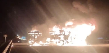 Adana- Şanlıurfa otoyolunda tır alev topuna döndü!