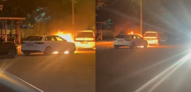 Korku dolu anlar! Şanlıurfa'da park halindeki otomobil alev alev yandı