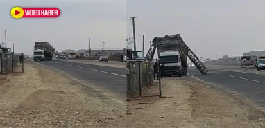 Şanlıurfa’da ilginç kaza! Unutulan damper direği yerinden söktü