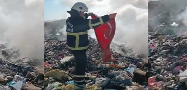 Şanlıurfa'da itfaiye ekiplerinin Türk bayrağı hassasiyeti
