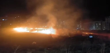 Şanlıurfa'da boş arazide yangın! "Film izler gibi baktık"