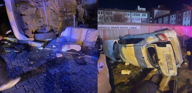 Şanlıurfa'da kaldırıma çarpan araç takla attı: Yaralı var