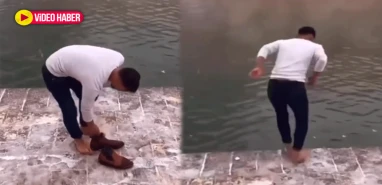 Şanlıurfa’da yok artık dedirten görüntüler! İddia uğruna karlı havada Balıklıgöl’e atladı