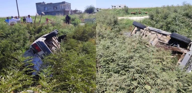 Şanlıurfa’da otomobil şarampole savrularak yan yattı!