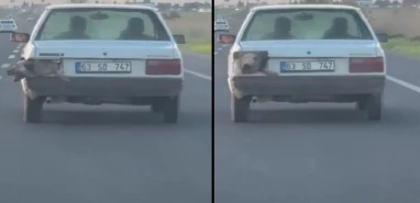 Şanlıurfa trafiğinde ilginç anlar: Bir araç, araç farında bir köpek!