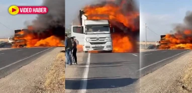 Anbean kamerada!  Şanlıurfa’da seyir halindeki tır alev topuna döndü