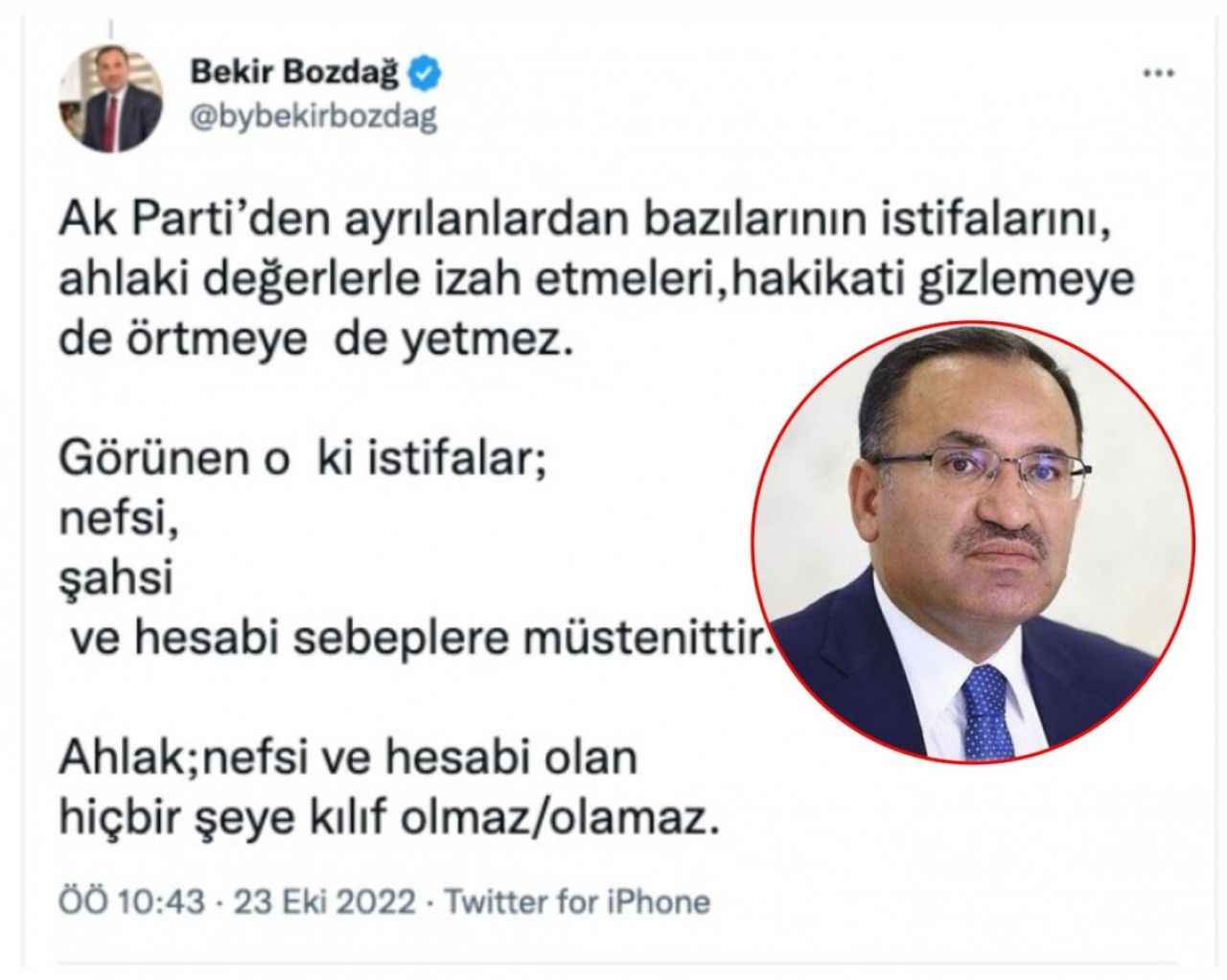 Adalet Bakanı Bekir Bozdağ paylaşımını apar topar sildi