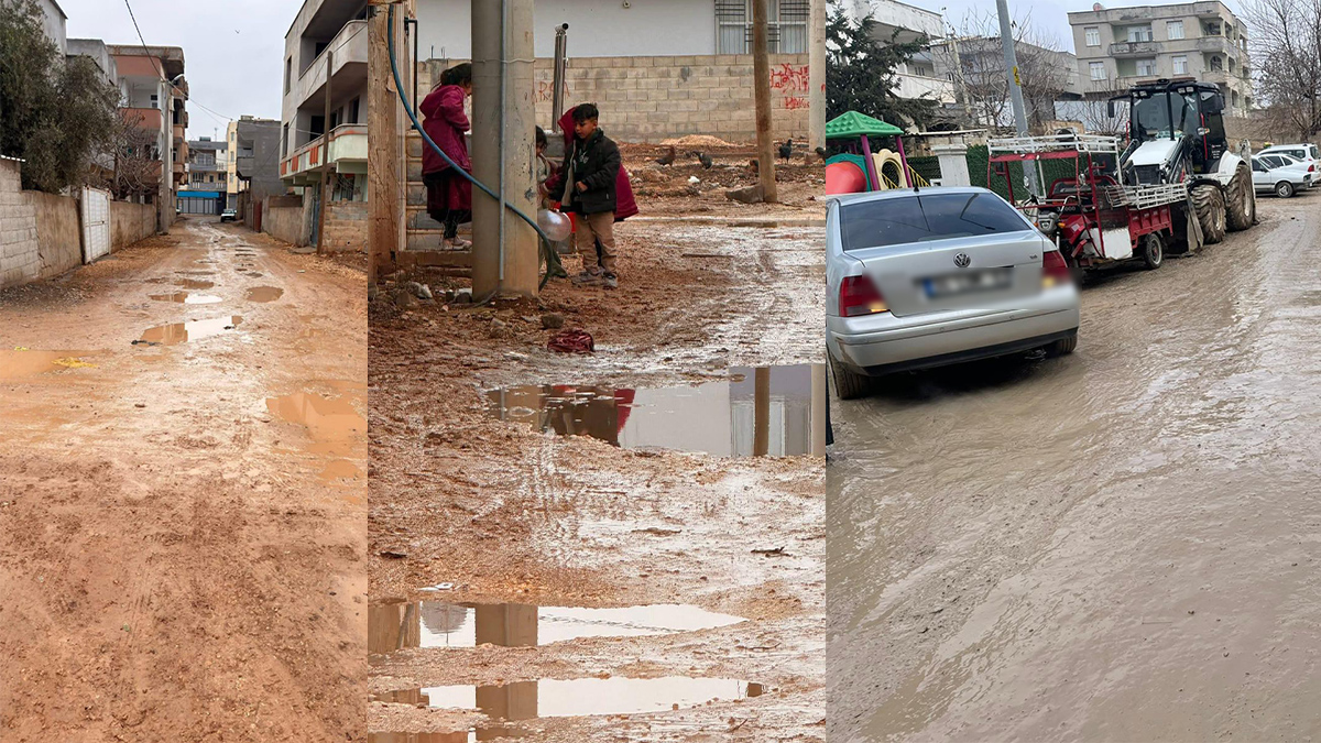 Şanlıurfa’nın ilçesinde yağmur çamuru sokaklara taşıdı!