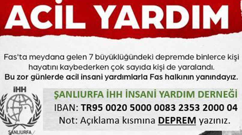 Şanlıurfa İHH’dan Fas’a yardım eli