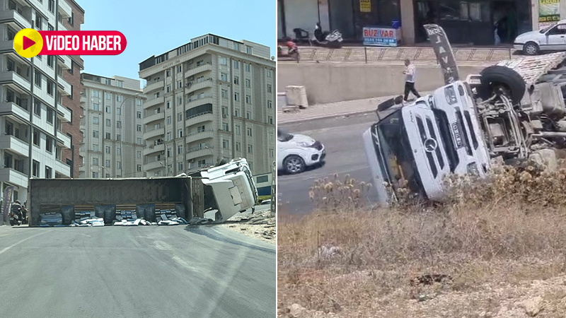 Şanlıurfa'da yokuşu çıkamayan tır devrildi!