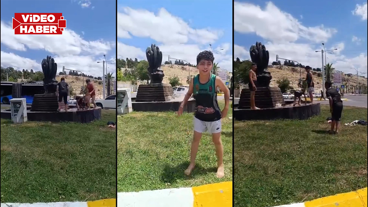 Şanlıurfa’da bu yaz da gelenek bozulmadı: Çocuklar süs havuzlarında serinledi
