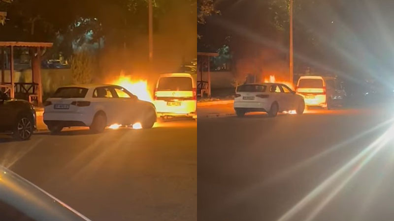 Korku dolu anlar! Şanlıurfa'da park halindeki otomobil alev alev yandı
