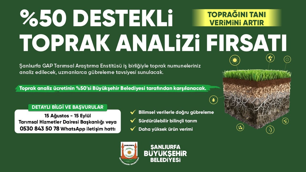 Şanlıurfa Büyükşehir Belediyesi’nden çiftçilere yüzde 50 hibeli toprak analizi desteği