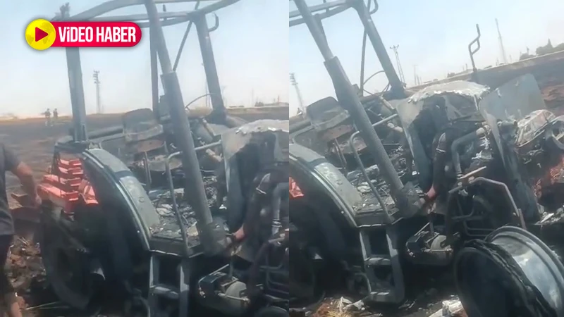 Şanlıurfa’da biçilen tarlada yangın çıktı! Traktör alevlere teslim oldu