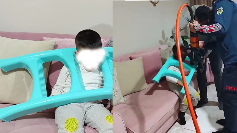Küçük çocuk başını sıkıştırdı! Yardımına itfaiye koştu
