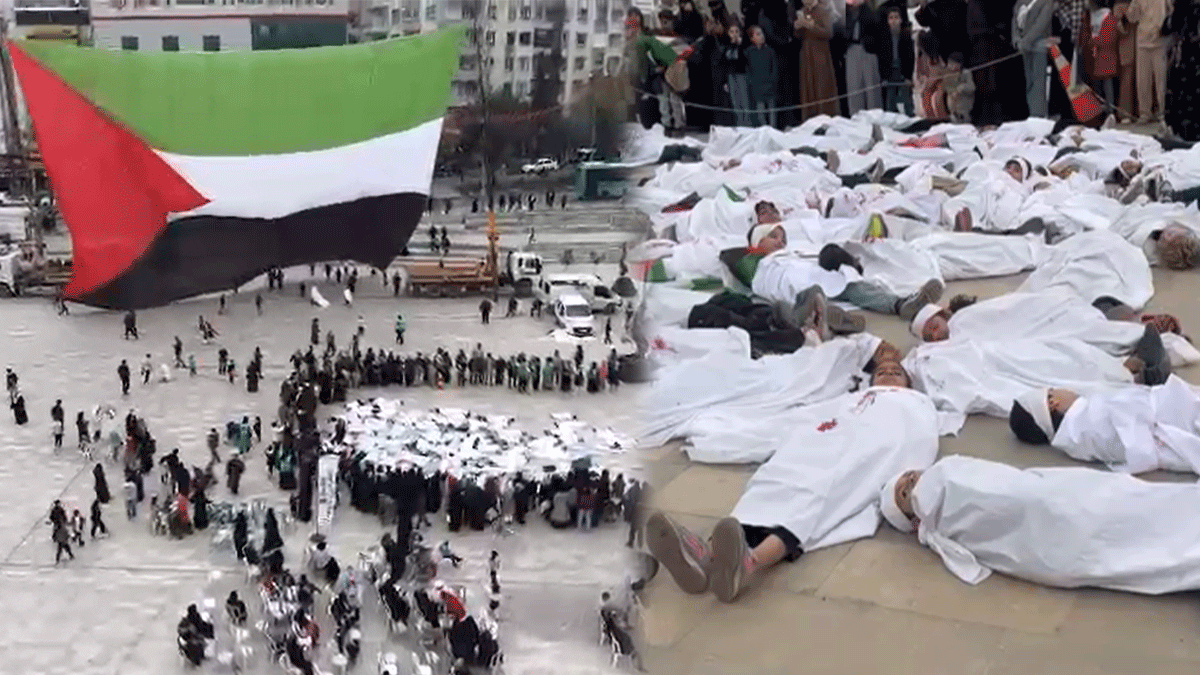 Şanlıurfa’da Gazze’ye destek etkinliğinde çocuklara kefen giydirildi