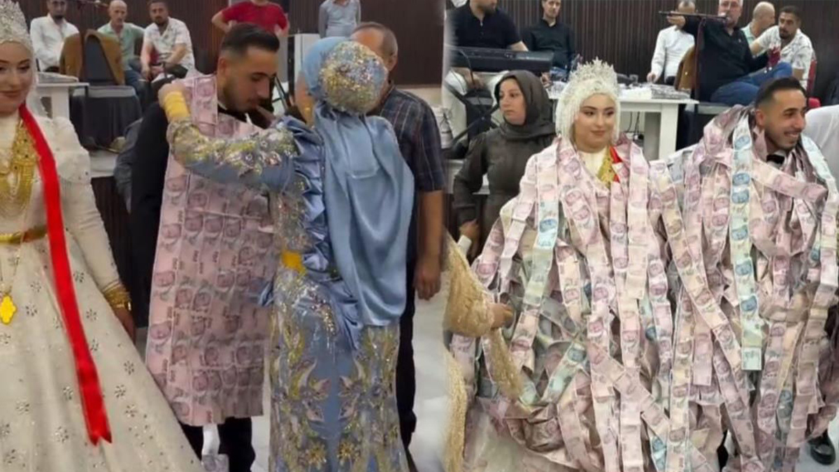 Görenlerin ağzı açık kaldı! Damada parayla yapılan yelek giydirildi