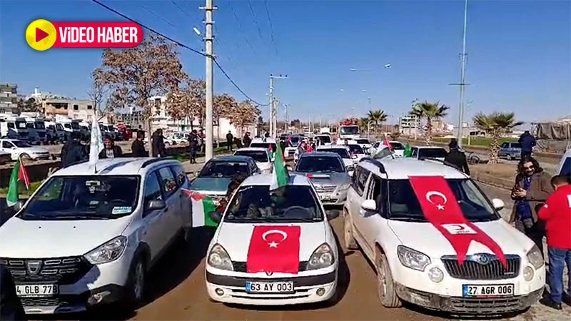 Akçakale'de binlerce kişi Filistin için araç konvoyu düzenledi