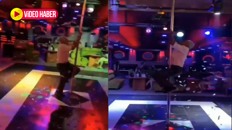 Yaşlı amca pavyonda direğe tırmandı! “Arsa gitti”