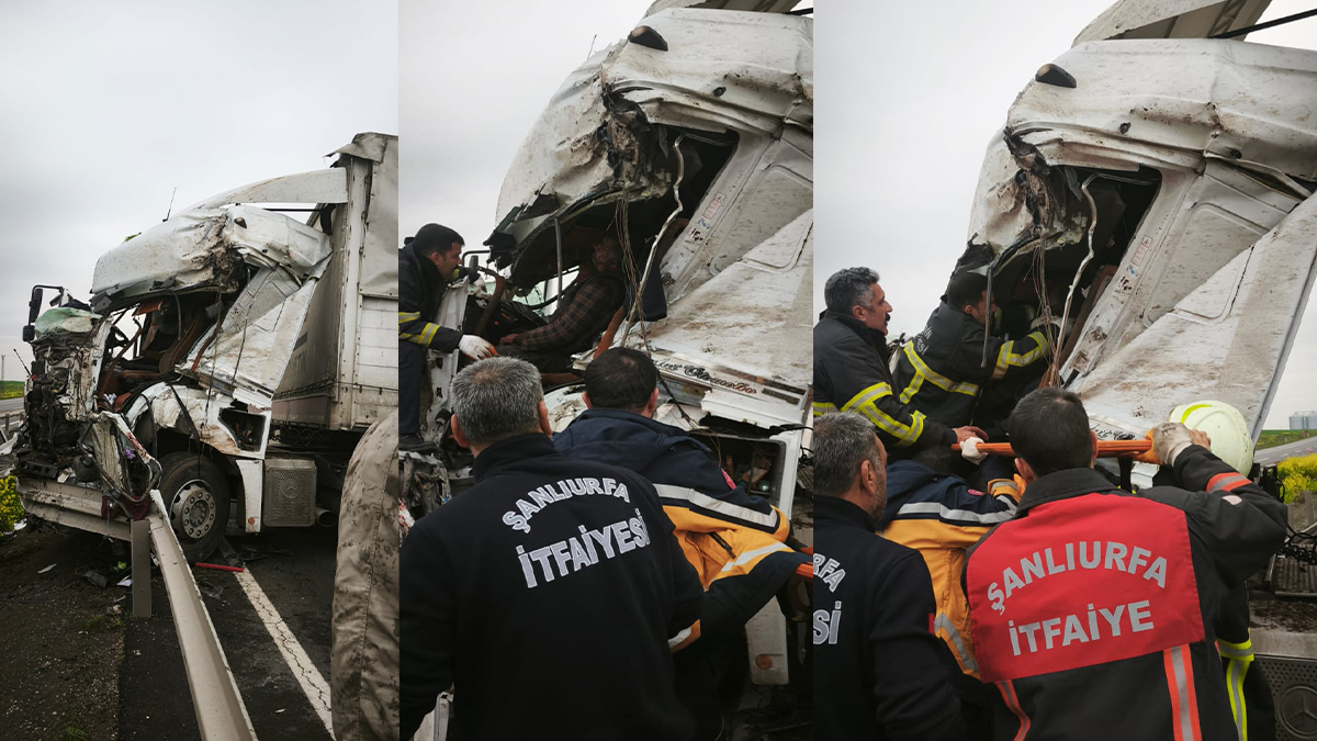 Viranşehir - Mardin yolunda tır kazası! Sürücü araçta sıkıştı