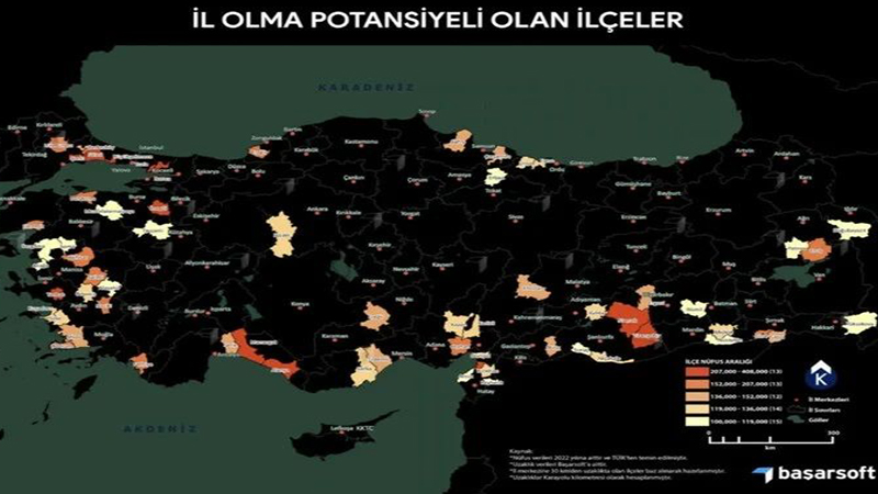 İl olma potansiyeli yüksek 67 ilçe belirlendi!
