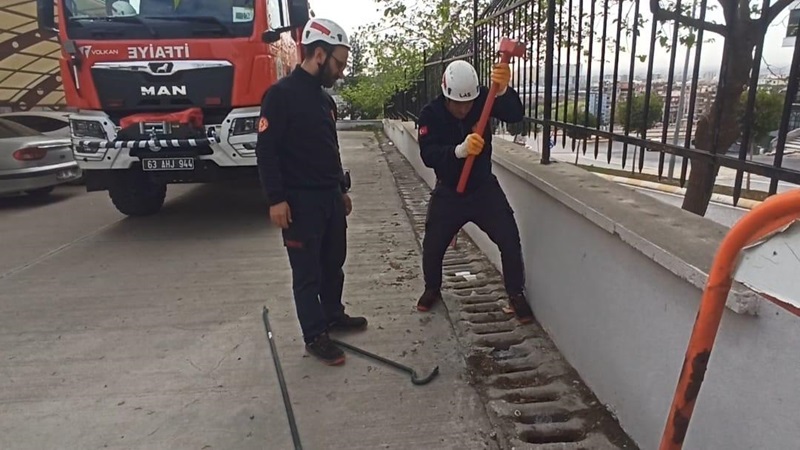 Şanlıurfa'da mazgala düşen yavru kedi kurtarıldı