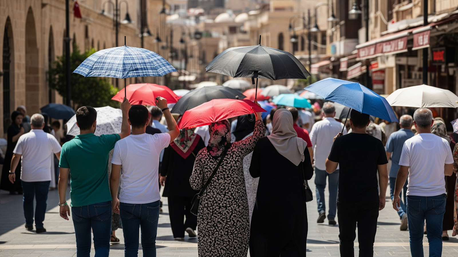 Şanlıurfa’da şemsiye yağmura değil güneşe açılıyor