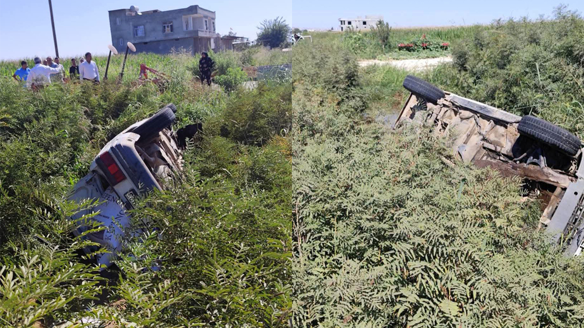 Şanlıurfa’da otomobil şarampole savrularak yan yattı!