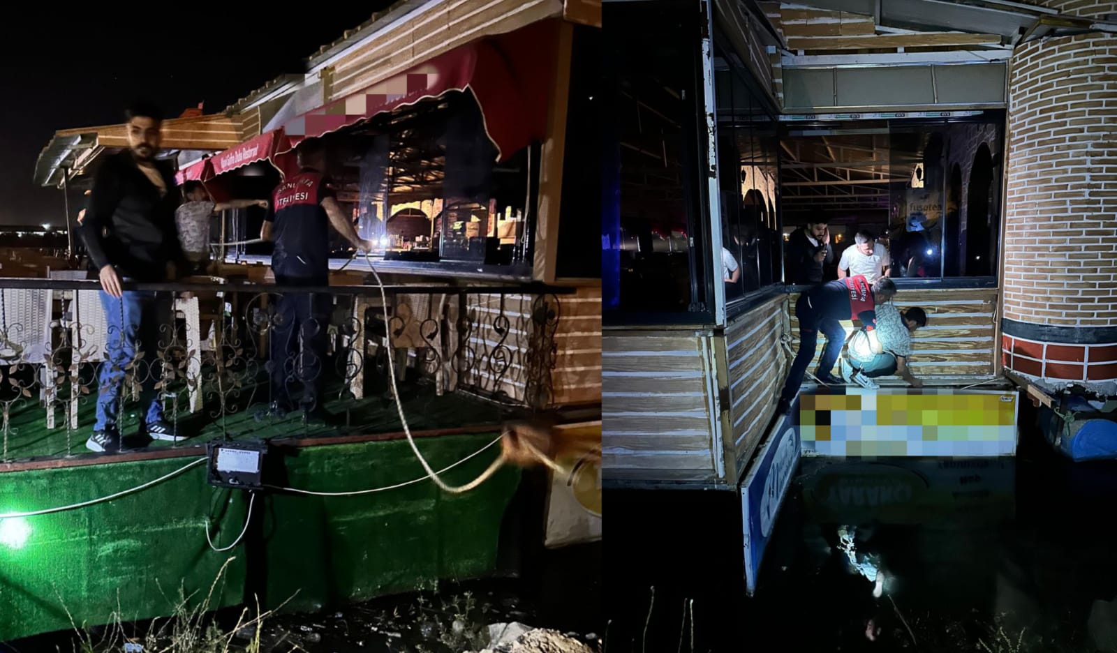 Birecik'te restoranın halatı koptu, nehre sürüklendi! Korku dolu anlar...