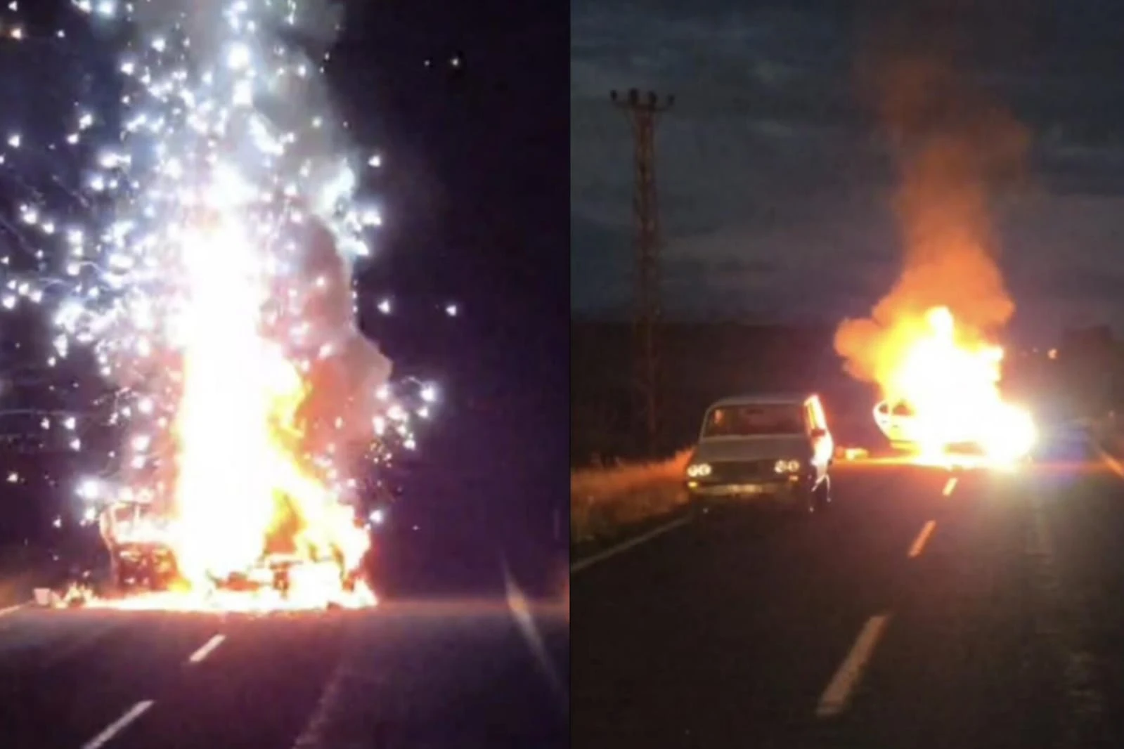 Şanlıurfa'da alev alan otomobil bomba gibi patladı! O anlar kamerada