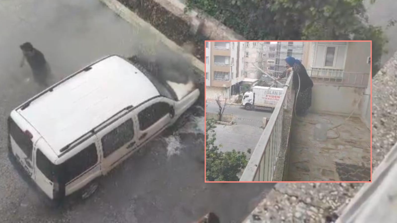 Şanlıurfa'da yanan araca yaşlı kadından balkondan müdahale: İtfaiye misali...