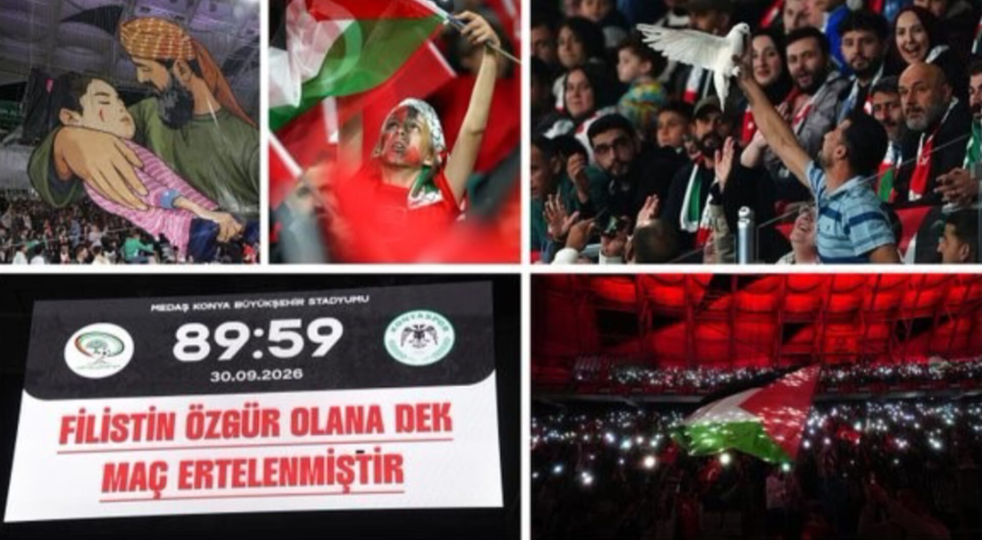 Konyaspor - Filistin maçında anlamlı mesaj: 'Özgür olana dek maç ertelenmiştir'