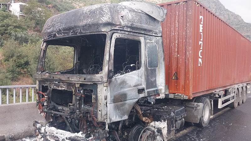 Adana-Şanlıurfa otoyolunda tır alev aldı!